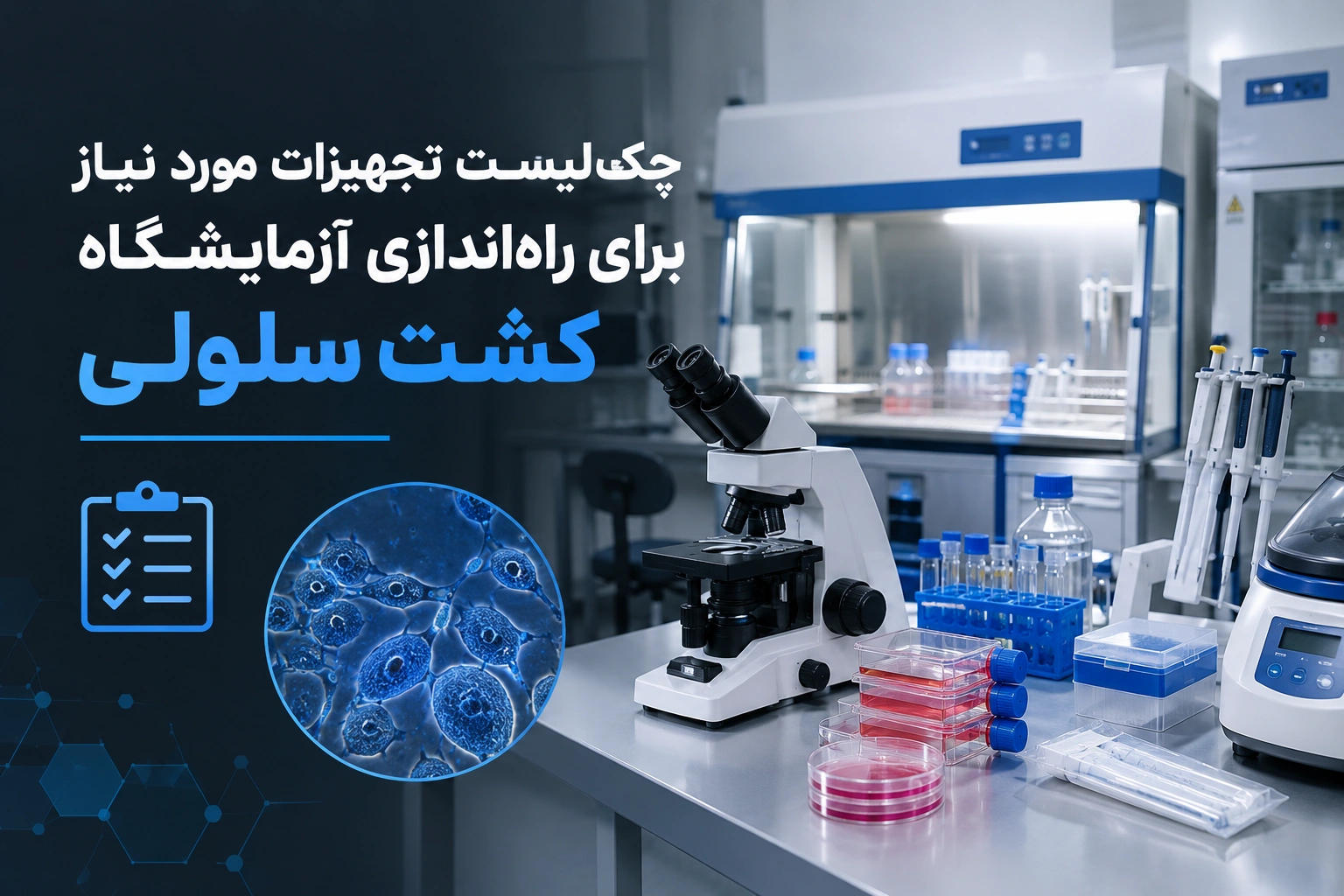 چک‌لیست تجهیزات مورد نیاز برای راه‌اندازی آزمایشگاه کشت سلولی